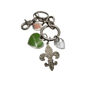 Kathy Van Zeeland Charm Keychain Fleur De Lis Rhinestone Heart
